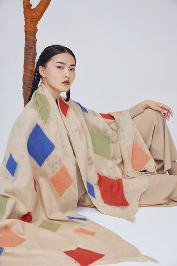 Handcrafted knit cashmere felt shawl